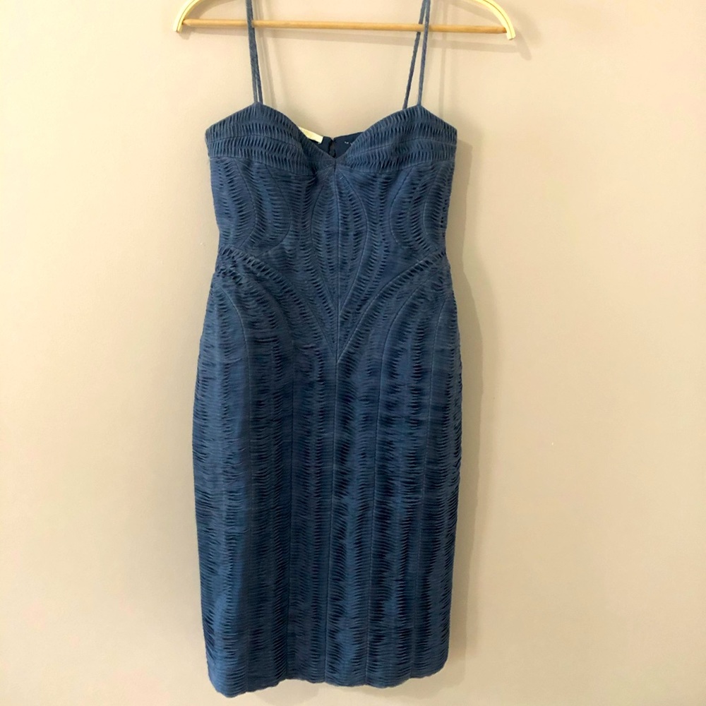 Zac Posen Navy Blue Textured Midi Dress